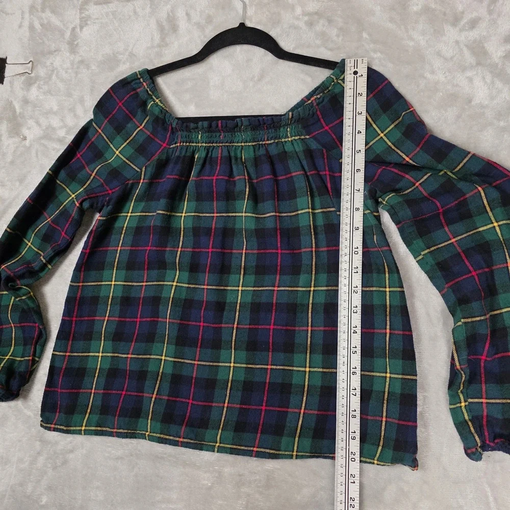 The Children's Place Plaid Flannel Smocked Top Girls 14 XL Academia Peasant Good